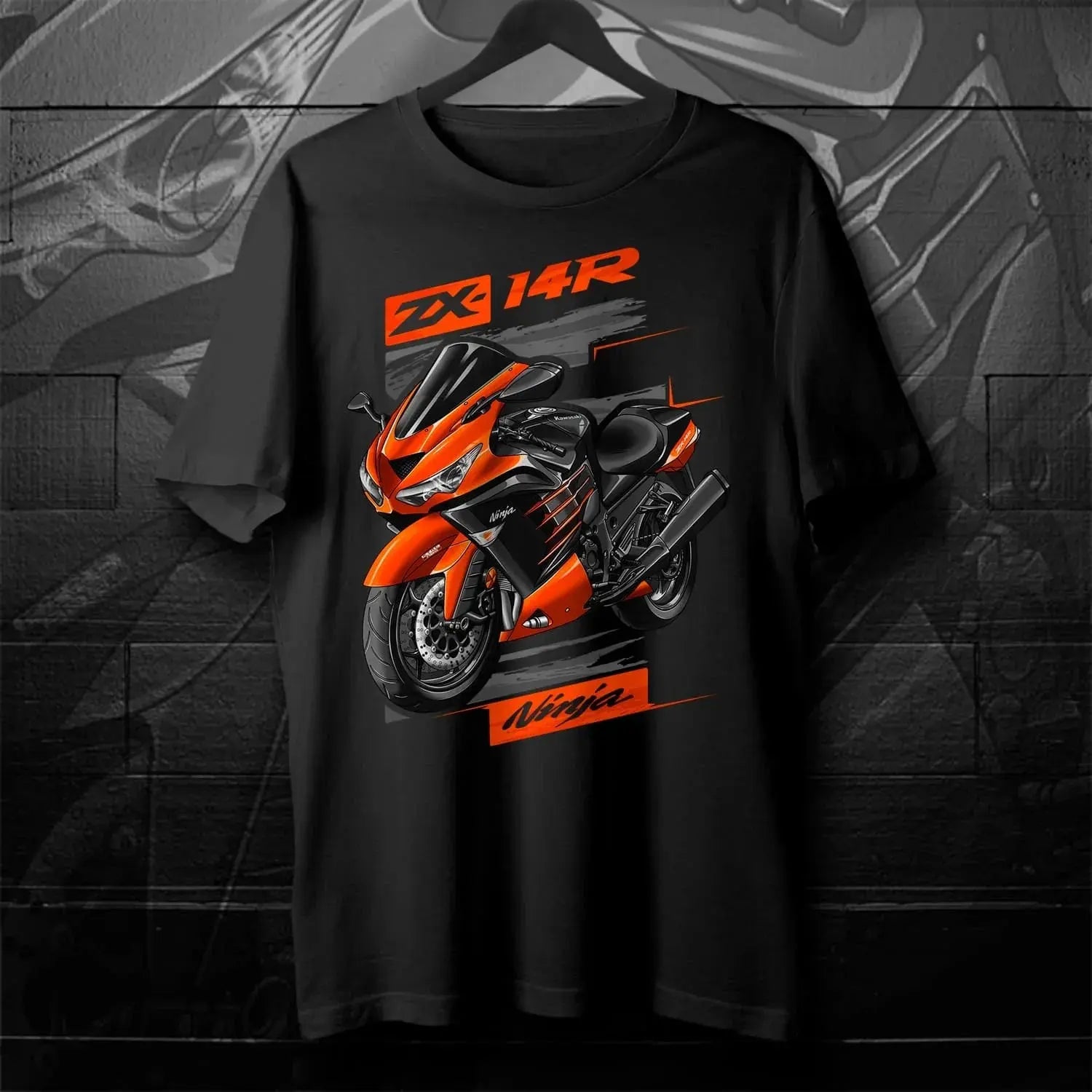 Black men's motorcycle T-shirt featuring Japanese Ninja ZX-14R design, short sleeve, O-neck, 100% cotton, summer casual streetwear.
