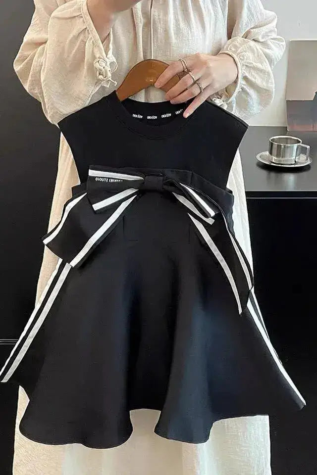 RAISE Baby Girl Bow Vest Dress Striped Infant Toddler Kids Girl Sleeveless Vestido Summer Vintage 1-8Yrs child Girl Ruched Dress by Dropshipman