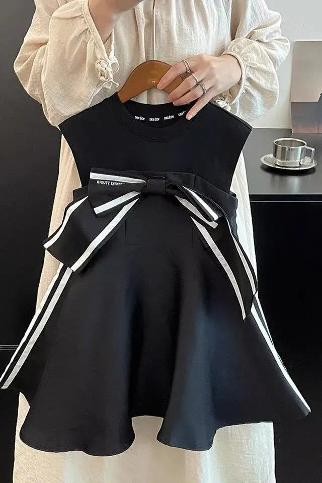 RAISE Baby Girl Bow Vest Dress Striped Infant Toddler Kids Girl Sleeveless Vestido Summer Vintage 1-8Yrs child Girl Ruched Dress SHOPEZRA L.L.C.