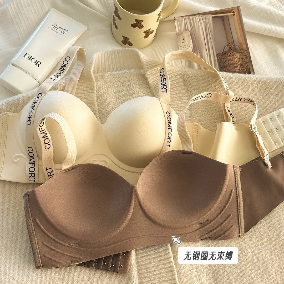 Black no-wire women's underwear with adjustable letter bra, offering lift, support, and push-up enhancement for small breasts.