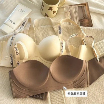 Cross-Border Popular Style No-Wire, Traceless Underwear for Women, Lifting and Supporting Breasts, Small Breasts, Push-Up and Enlargement, Adjustable Letter Bra by Dropshipman