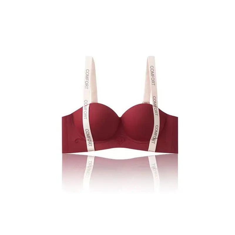 Black no-wire women's underwear with supportive, lifting design, push-up style, adjustable letter bra, ideal for small breasts.