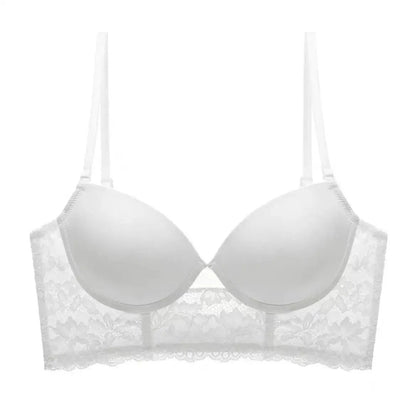U-shaped back underwear large chest small full cup one-piece white lace gathered accessory breast anti-sagging bra by Dropshipman