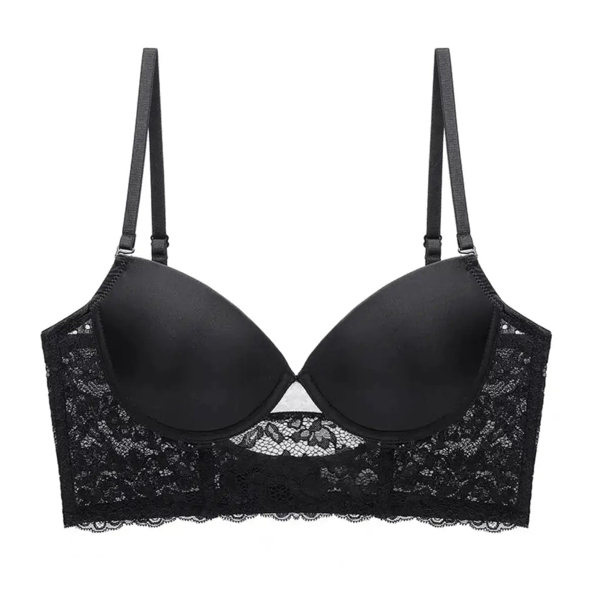 U-shaped back underwear large chest small full cup one-piece white lace gathered accessory breast anti-sagging bra by Dropshipman