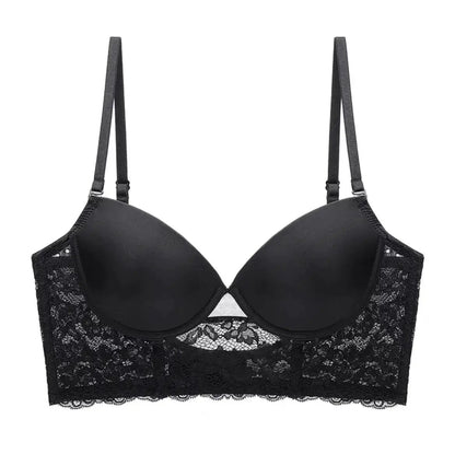 U-shaped back underwear large chest small full cup one-piece white lace gathered accessory breast anti-sagging bra by Dropshipman