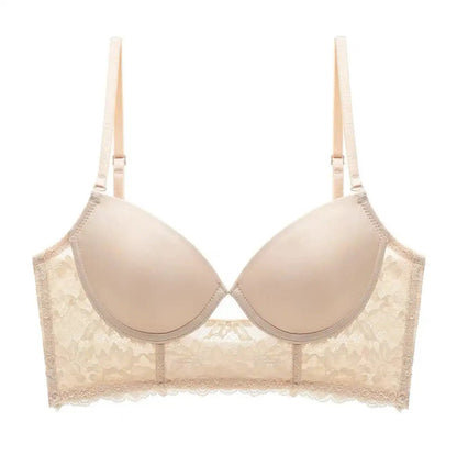 U-shaped back underwear large chest small full cup one-piece white lace gathered accessory breast anti-sagging bra by Dropshipman