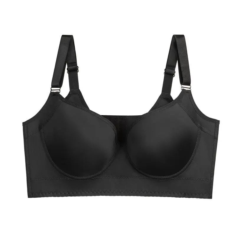 Black full cup large size bra by Shopeza L.L.C., feminine push-up design, suitable for European and American large breasts.