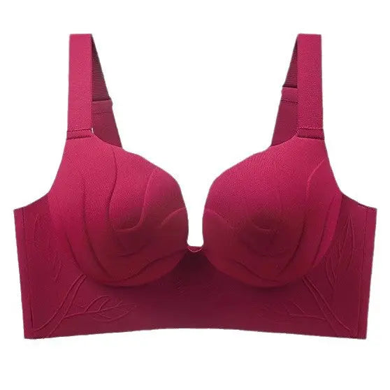 Black seamless large size women's bra with push-up and soft support for large breasts, anti-sagging, and secondary breast reduction.