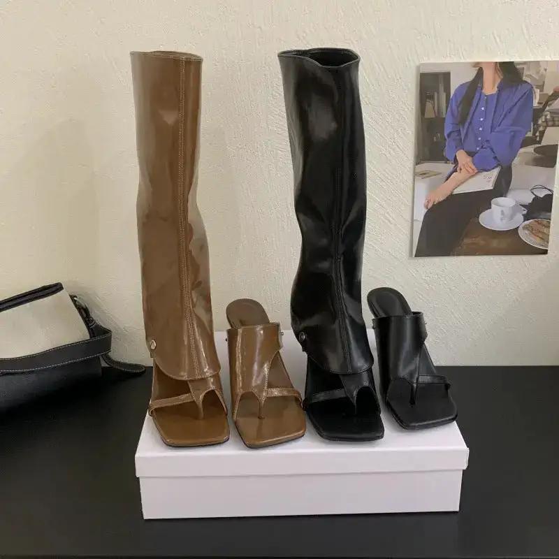 2025 New Style Thong-Toe Roman Sandals for Women, Sexy Stiletto High-Heeled Long Tube Boots, Can Be Worn in Two Ways as Outdoor Slippers by Dropshipman