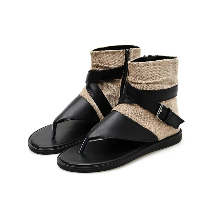 Black Korean style thong-toe high-top sandals for women featuring flat soles and modern spring-summer fashion from SHOPEZRA L.L.C.