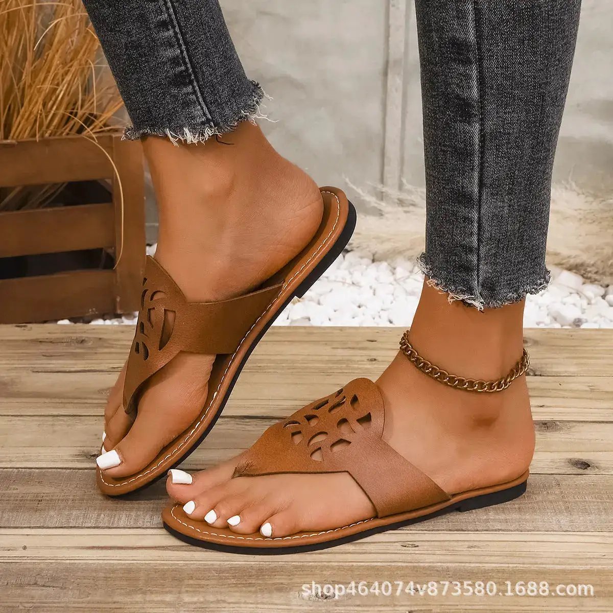 European and American Foreign Trade Flat Thong Sandals for Women, Cross-Border Hollow Beach Sandals, Amazon&