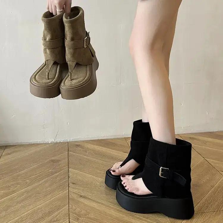High-End Thong Sandals for Women 2025 Summer New Open-Toe Sandals Platform Thick-Soled Niche Western Trouser Boots by Dropshipman