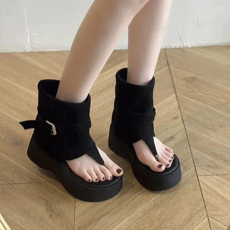 High-End Thong Sandals for Women 2025 Summer New Open-Toe Sandals Platform Thick-Soled Niche Western Trouser Boots by Dropshipman