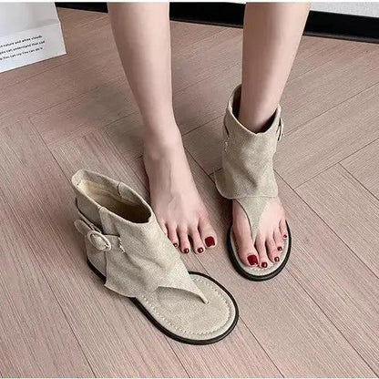 Korean Belt Buckle Thong Flip-Flops 2025 Spring and Summer New Casual Flat Short Tube Sandals for Women by Dropshipman