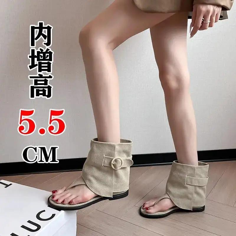 Korean Belt Buckle Thong Flip-Flops 2025 Spring and Summer New Casual Flat Short Tube Sandals for Women by Dropshipman