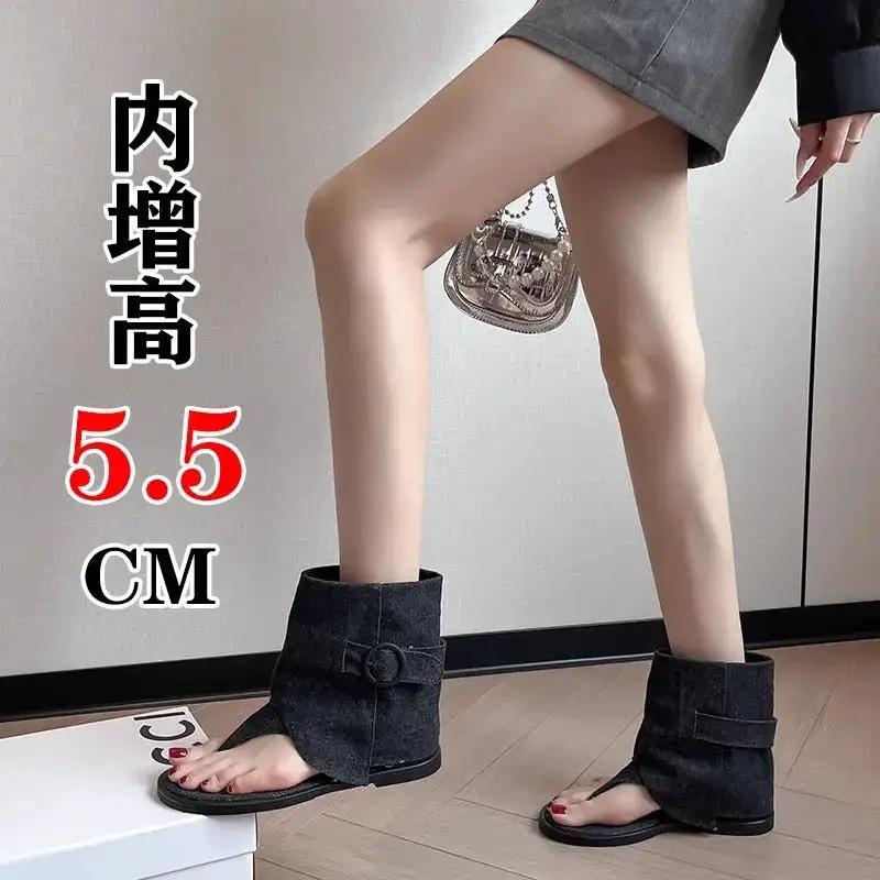 Korean Belt Buckle Thong Flip-Flops 2025 Spring and Summer New Casual Flat Short Tube Sandals for Women by Dropshipman