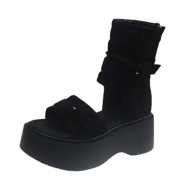Platform Thick-Soled Height-Increasing Thong Sandals for Women 2025 New Summer Sandals Western Cowboy Pile Boots Flip-Flops Short Boots by Dropshipman