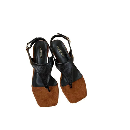Retro Design Sandals 2025 Summer New Square Toe Thong Sandals Special-Shaped Heel Small Herringbone Women&