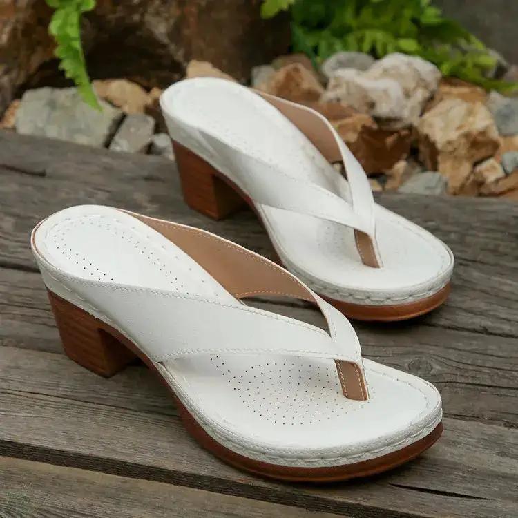 2025 Summer New Export Large Size Slippers for Women European and American Thong High Heels Thick Heels Casual Outer Wear Beach Sandals for Women by Dropshipman