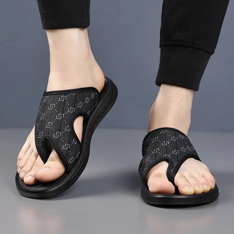 Black men's summer flip-flops by SHOPEZRA L.L.C., non-slip trendy thong sandals for outdoor wear, comfortable and popular.