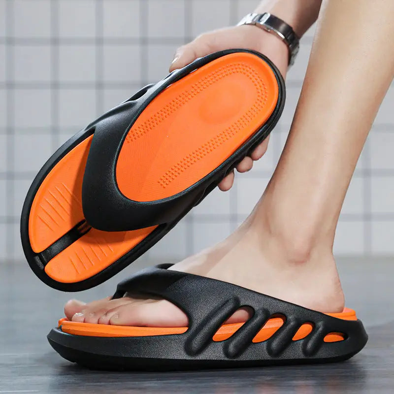 Black men's flip-flops by SHOPEZRA L.L.C. with soft soles, ideal for summer outdoor sports and indoor wear, thong sandal style.