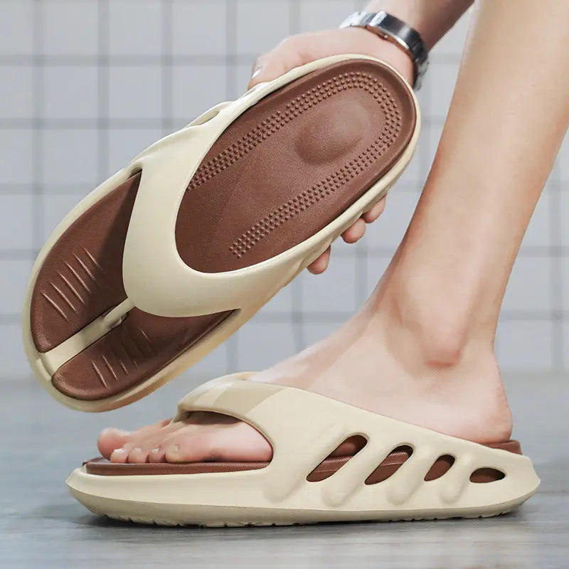 Men's black trendy flip-flops by SHOPEZRA L.L.C. with soft soles, suitable for summer outdoor sports and indoor use, thong sandal style.
