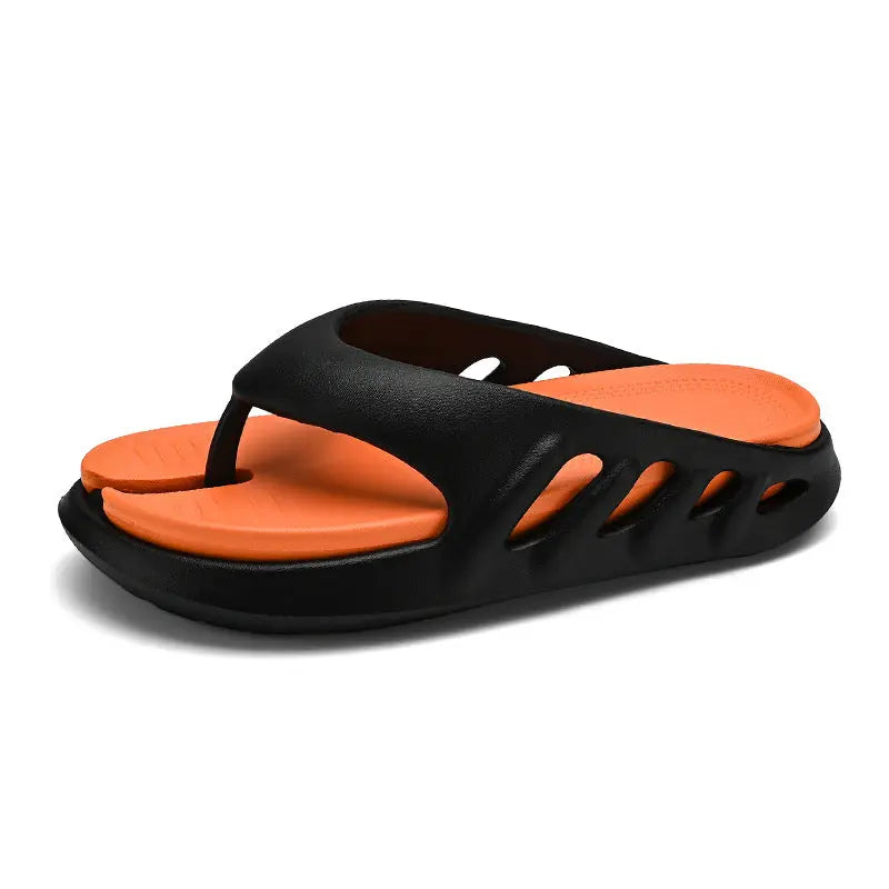 Men's black trendy flip-flops by SHOPEZRA L.L.C. with soft soles, suitable for summer outdoor sports and indoor use, thong sandal style.