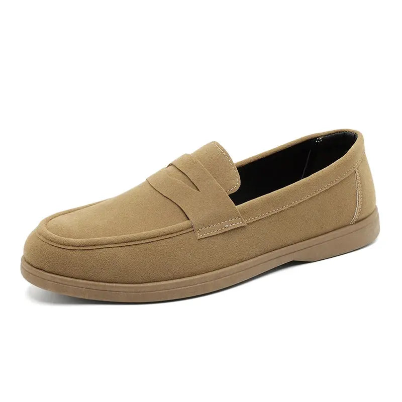 Black men's slip-on loafers by SHOPEZRA L.L.C., lightweight, breathable, non-slip casual shoes for outdoor walking and daily wear.