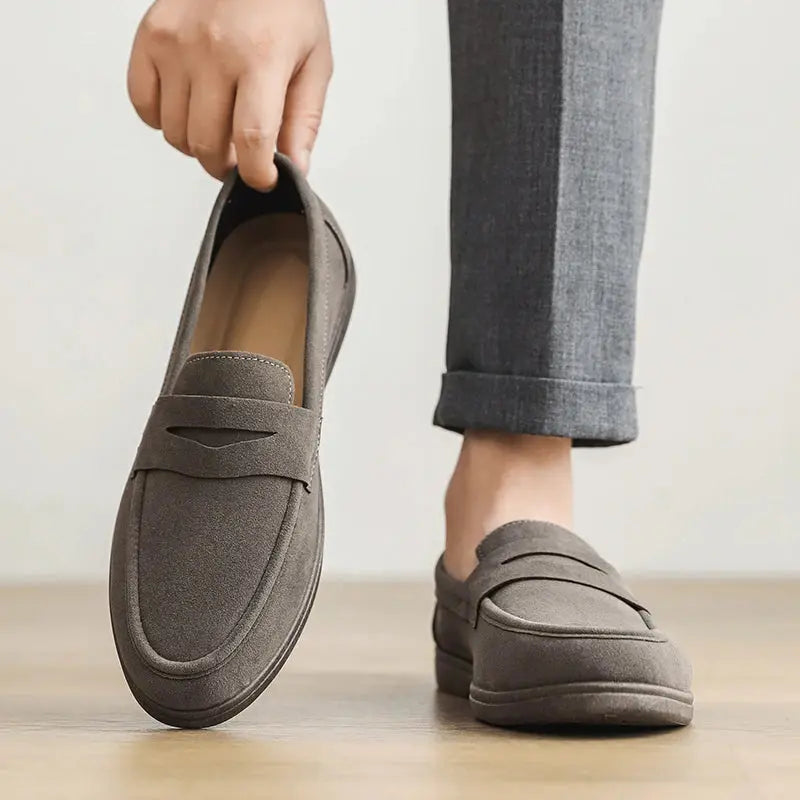 Black men's slip-on loafers by SHOPEZRA L.L.C. lightweight, breathable, non-slip casual shoes ideal for daily outdoor walking.