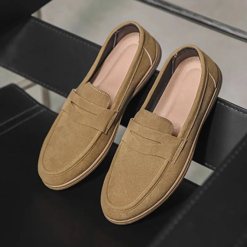 Black men's slip-on loafers by SHOPEZRA L.L.C., lightweight, breathable, and non-slip casual shoes for daily outdoor walking.