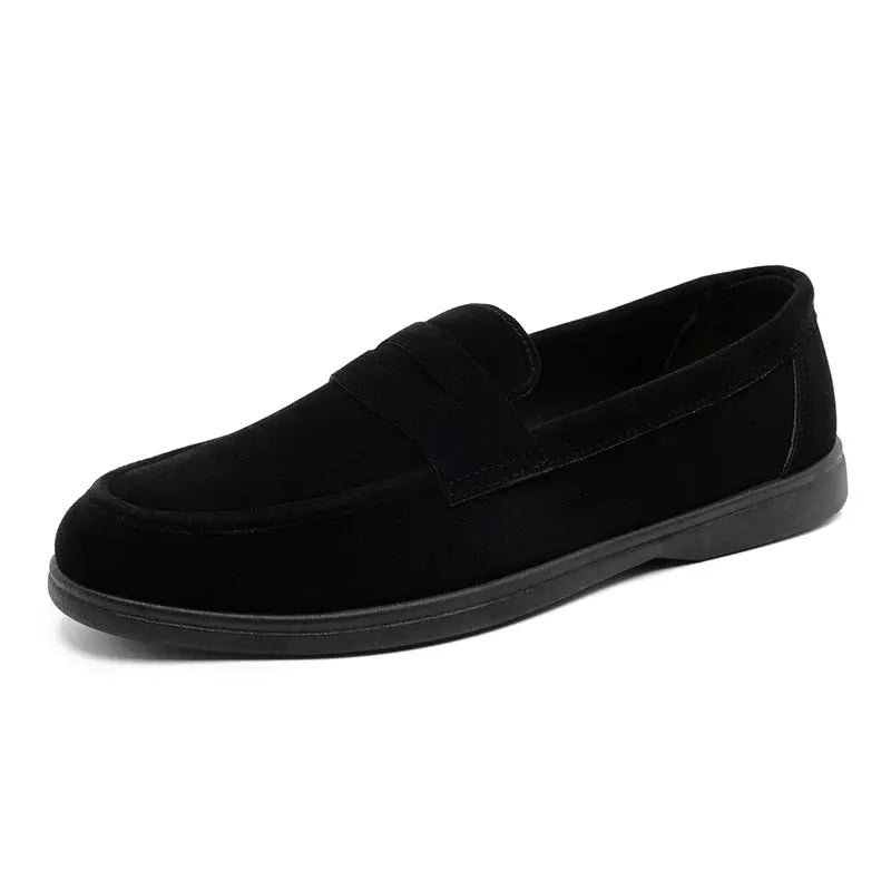Black men's slip-on loafers by SHOPEZRA L.L.C. lightweight, breathable, non-slip casual shoes with soft soles for daily outdoor walking.