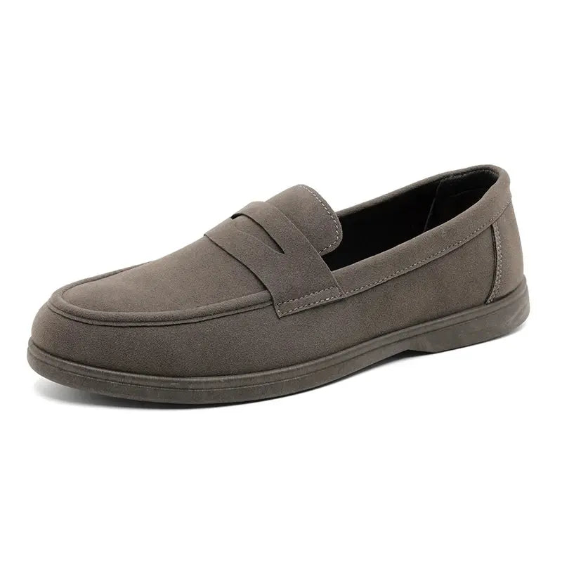 Black men's slip-on loafers by Shopezra L.L.C. featuring lightweight, breathable design, soft sole, and non-slip outdoor comfort.