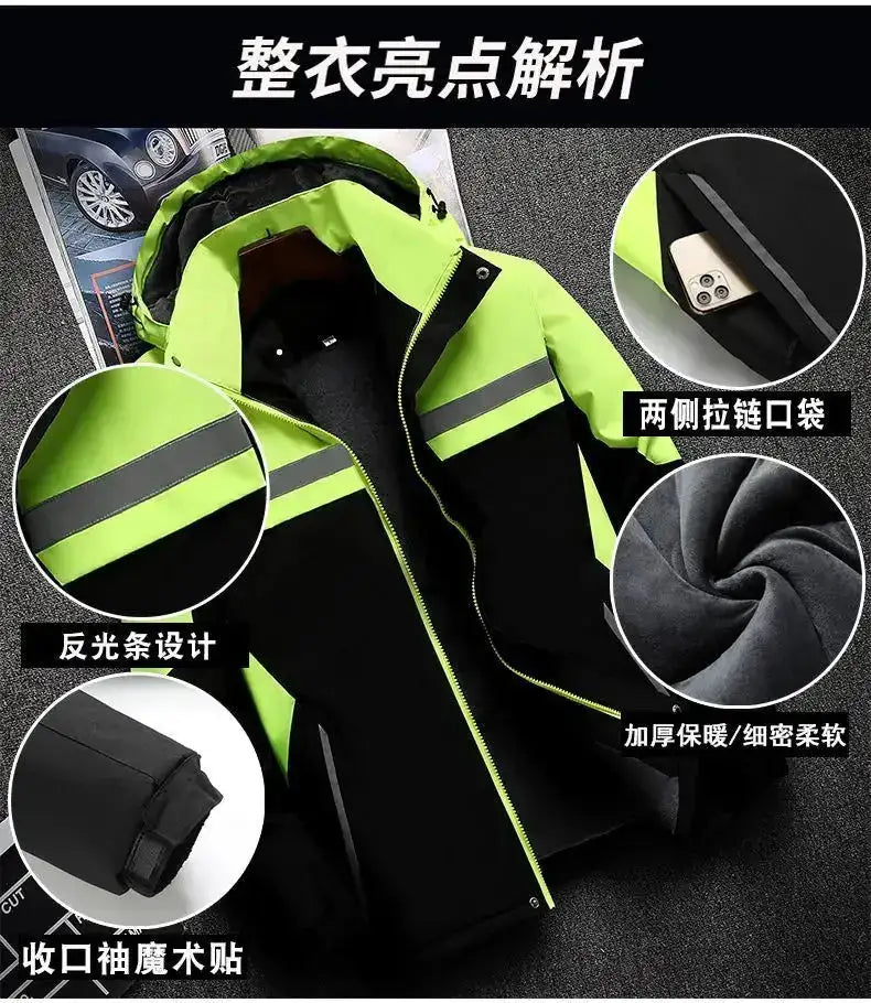 New Winter Work Jacket, Waterproof Windproof Reflective Thermal Coat with Fleece Lining, Stain Resistant Outdoor by Dropshipman