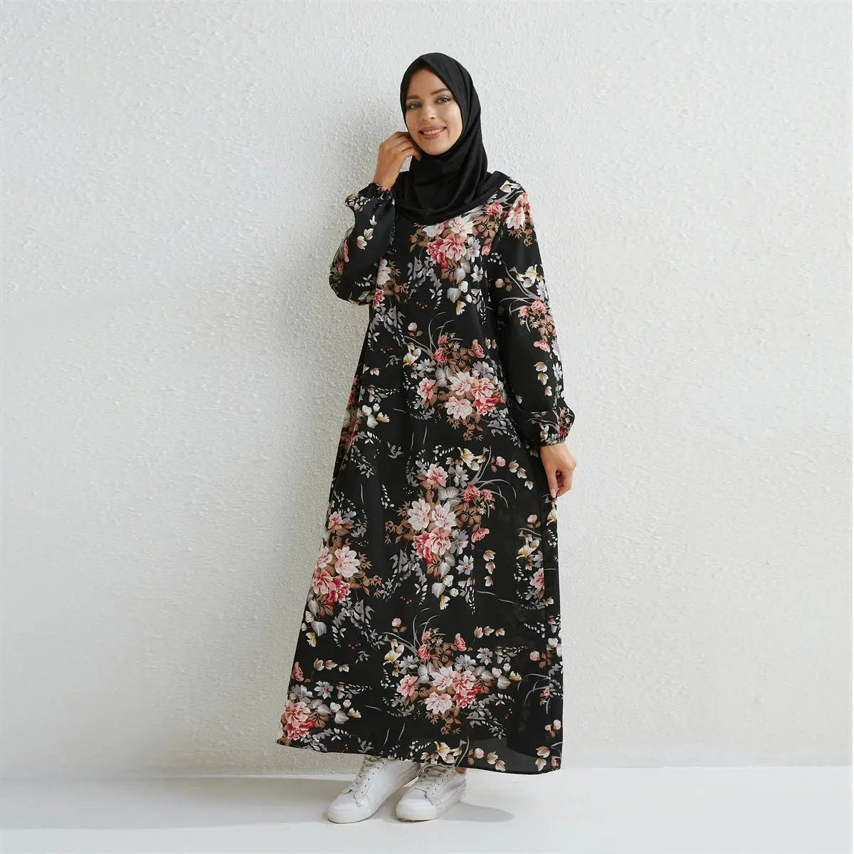 Muslim Dresses Women Maxi Dresses Mujer Vestidoes Female Loose Dresses Full Sleeve Printed Floral Casual Robe Long Dress SHOPEZRA L.L.C.