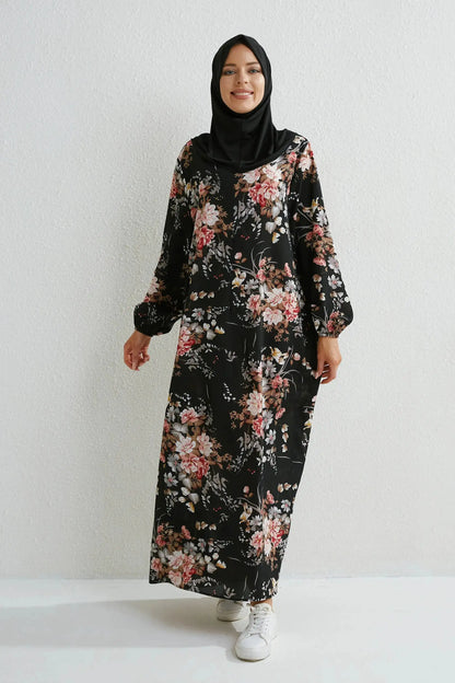 Muslim Dresses Women Maxi Dresses Mujer Vestidoes Female Loose Dresses Full Sleeve Printed Floral Casual Robe Long Dress by Dropshipman