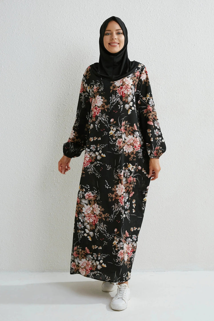 Muslim Dresses Women Maxi Dresses Mujer Vestidoes Female Loose Dresses Full Sleeve Printed Floral Casual Robe Long Dress SHOPEZRA L.L.C.