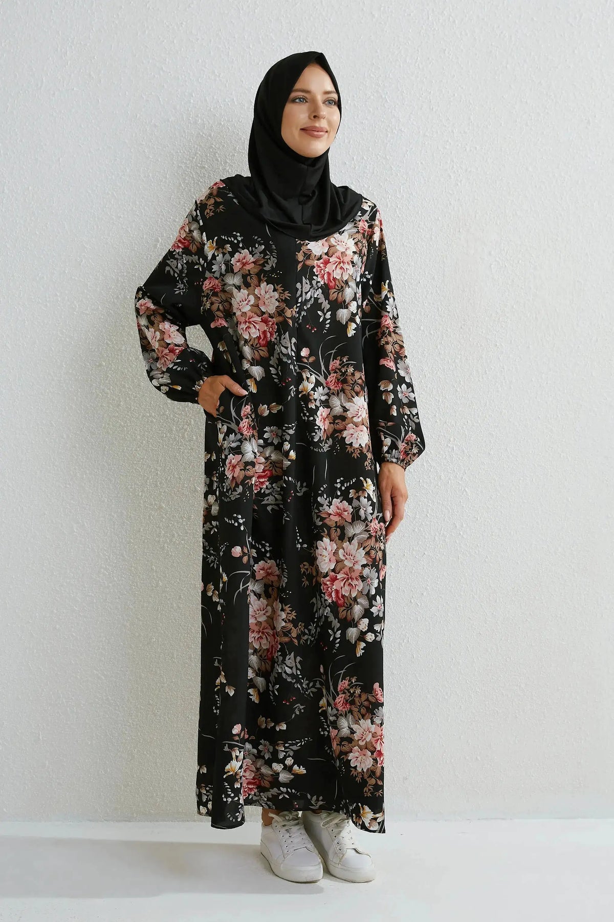 Muslim Dresses Women Maxi Dresses Mujer Vestidoes Female Loose Dresses Full Sleeve Printed Floral Casual Robe Long Dress by Dropshipman