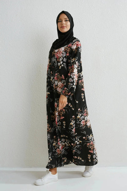 Muslim Dresses Women Maxi Dresses Mujer Vestidoes Female Loose Dresses Full Sleeve Printed Floral Casual Robe Long Dress by Dropshipman