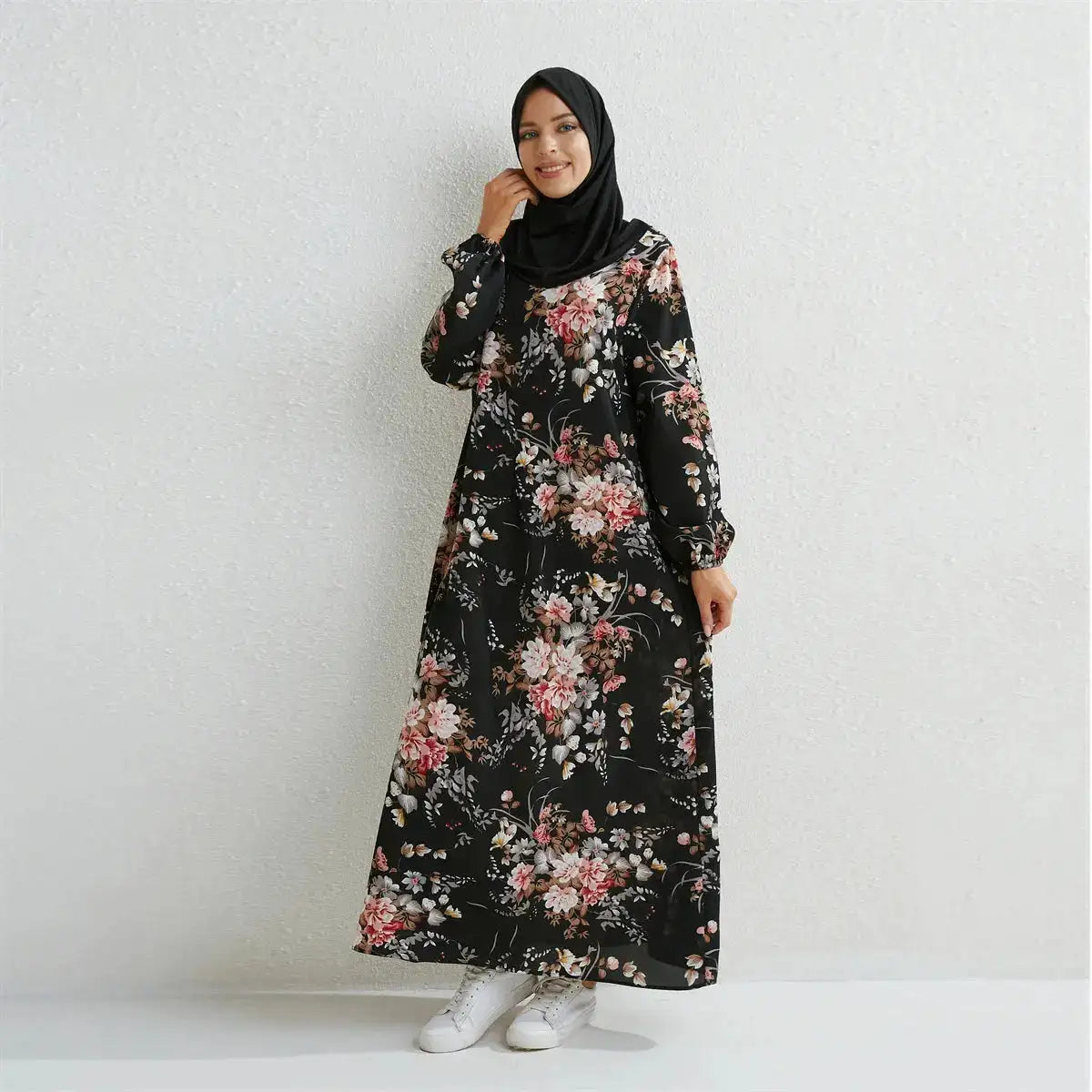 Muslim Dresses Women Maxi Dresses Mujer Vestidoes Female Loose Dresses Full Sleeve Printed Floral Casual Robe Long Dress by Dropshipman