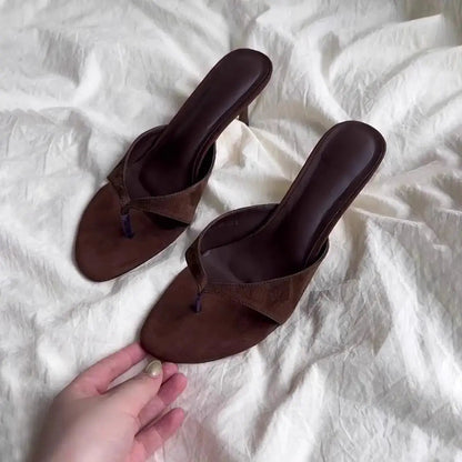 Sheepskin Version ~ Retro High-Heeled Thong Sandals, Flip-Flops for Women to Wear with Skirts, Simple Elegant Stiletto Sandals by Dropshipman