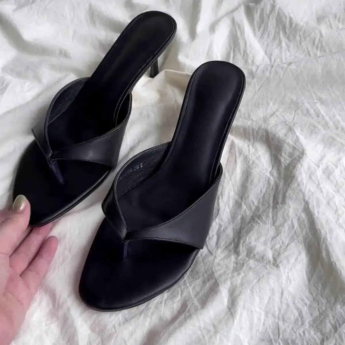 Sheepskin Version ~ Retro High-Heeled Thong Sandals, Flip-Flops for Women to Wear with Skirts, Simple Elegant Stiletto Sandals by Dropshipman