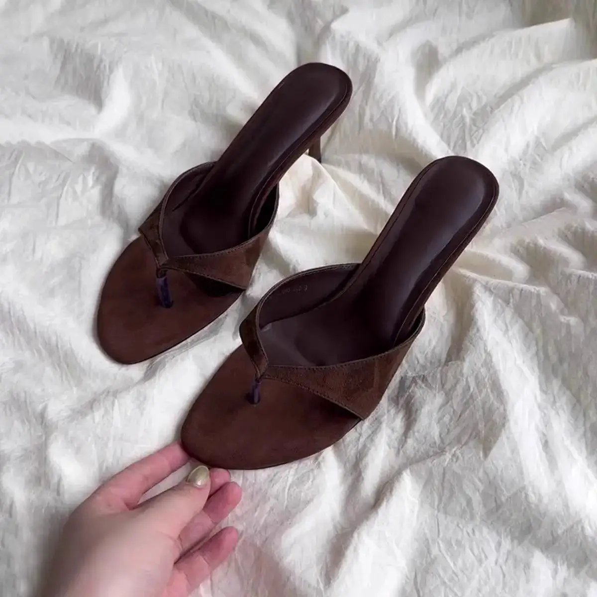 Sheepskin Version ~ Retro High-Heeled Thong Sandals, Flip-Flops for Women to Wear with Skirts, Simple Elegant Stiletto Sandals by Dropshipman