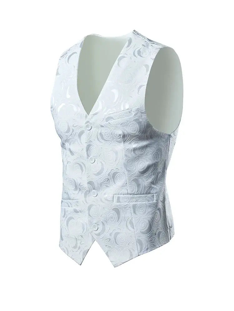 2026 Luxury Business Jacquard Suit Vest Men Slim Fit Tops Black White Wedding Social Dance Party Dress Size 6XL 7XL 8XL SHOPEZRA L.L.C.