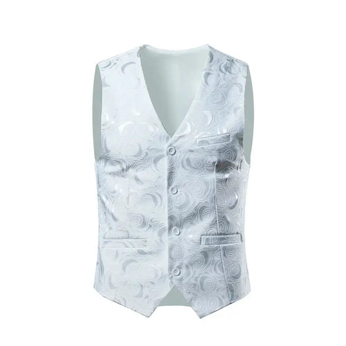 Black luxury men's jacquard suit vest with slim fit design, suitable for wedding, social events, dance parties in 6XL to 8XL sizes.