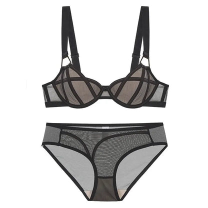 Europäische und amerikanische sexy Unterwäsche Damen Französisch dünn breiter Schultergurt weicher Stahlring BH kleine Brust Raffung Anti-Durchhängen Unterwäsche-Set