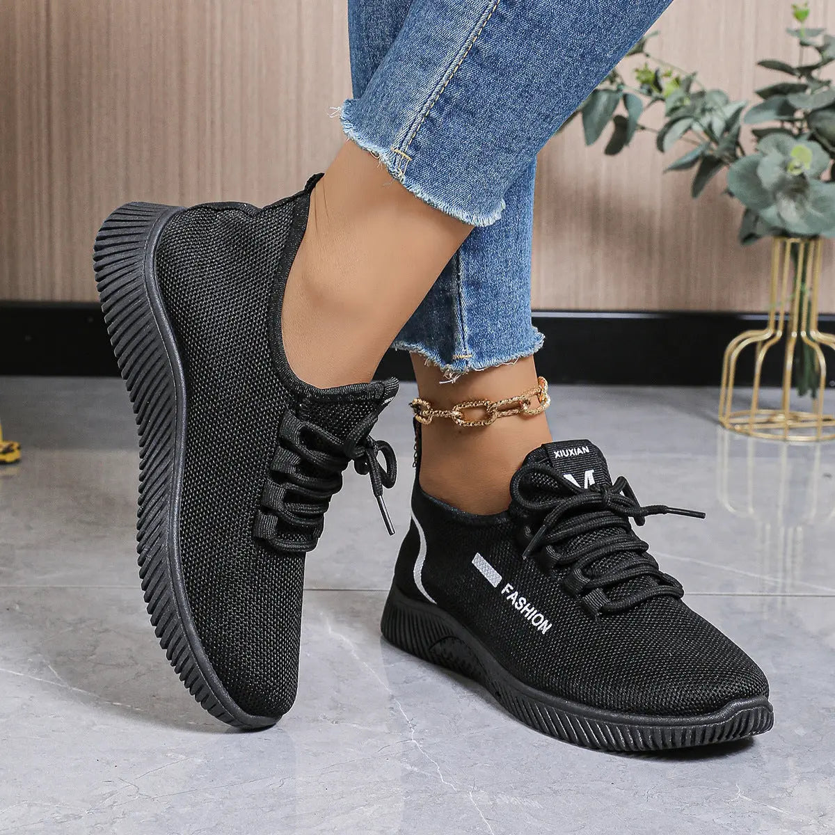 Shopezra L.L.C. women's black and white cross-border sneakers with non-slip soft soles, versatile for dance, kitchen, and casual wear.