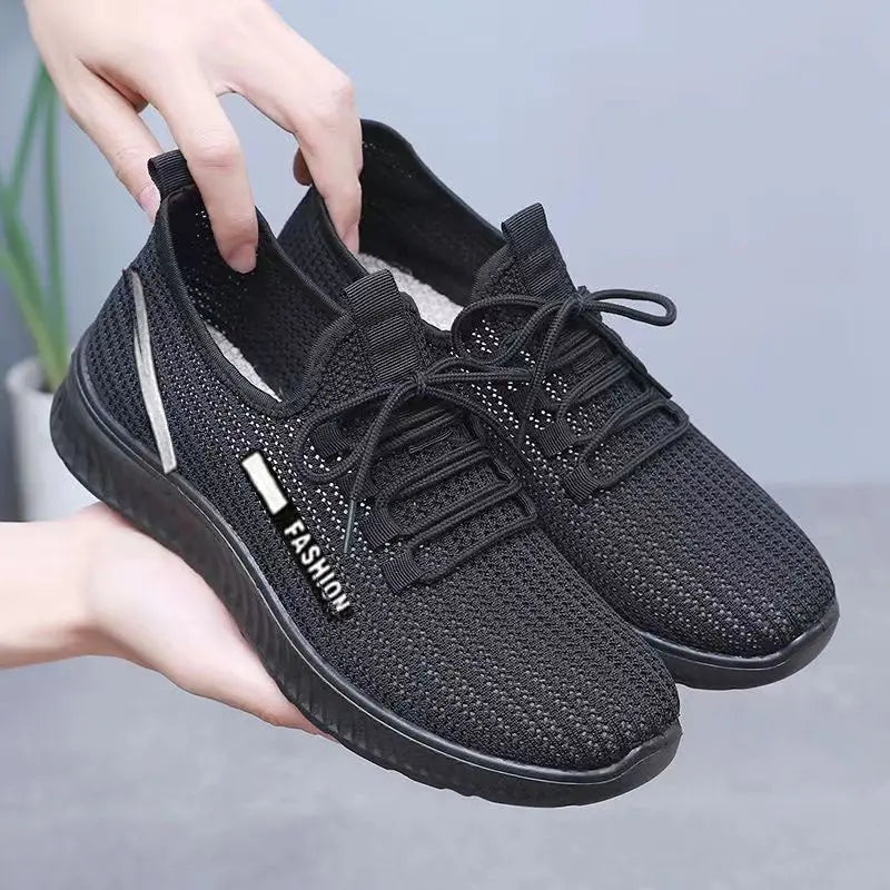 Black women's cross-border sneakers by SHOPEZRA L.L.C. with non-slip, soft soles, versatile for dance, casual, or kitchen wear.