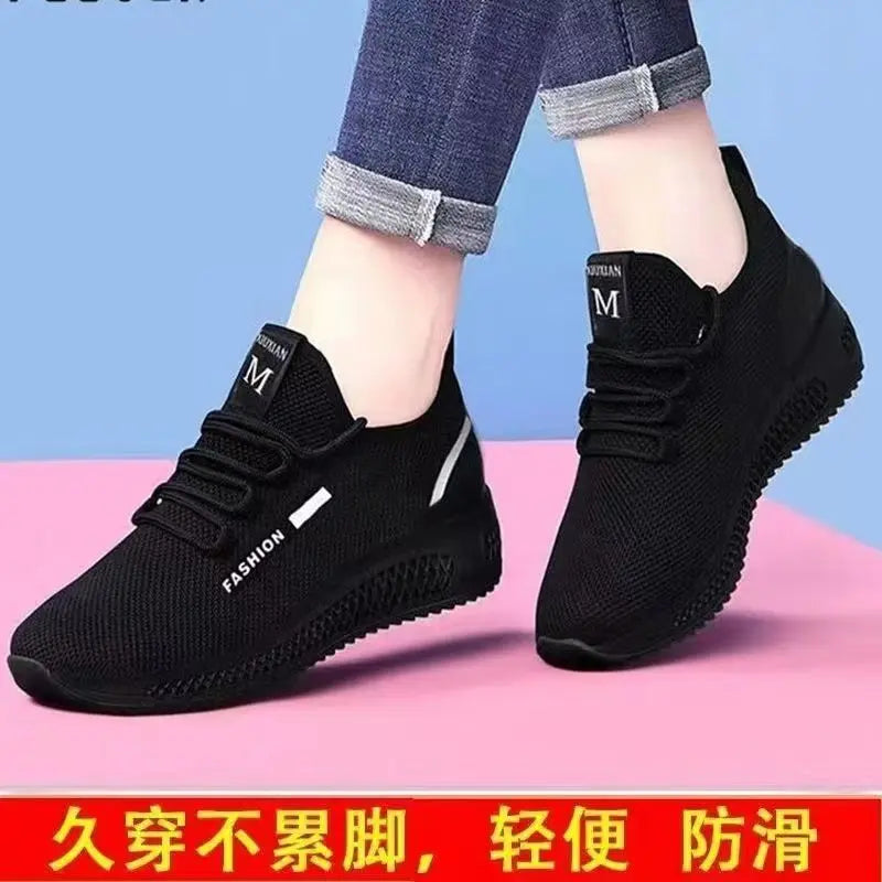Shopezra L.L.C. women's black and white cross-border sneakers with non-slip soft soles, versatile for dancing, kitchen, and casual wear.
