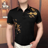 Luxury Flower Embroidered Rhinestone Lapel T-shirt Men Summer Short Sleeve Casual Business POLO Shirts Social Banquet Tshirts SHOPEZRA L.L.C.