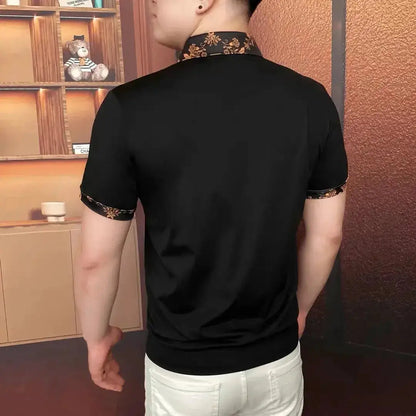 Luxury Flower Embroidered Rhinestone Lapel T-shirt Men Summer Short Sleeve Casual Business POLO Shirts Social Banquet Tshirts by Dropshipman